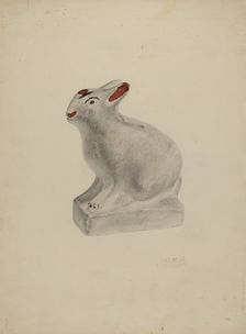 Pa. German Seated Chalkware Rabbit, c. 1938. Creator: Andrew Topolosky