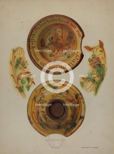 Pa. German Shaving Basin, c. 1937. Creator: Charlotte Angus.