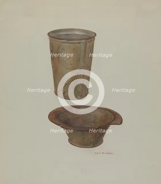 Pa. German Shaving Mug and Basin, c. 1940. Creator: Carl Strehlau.