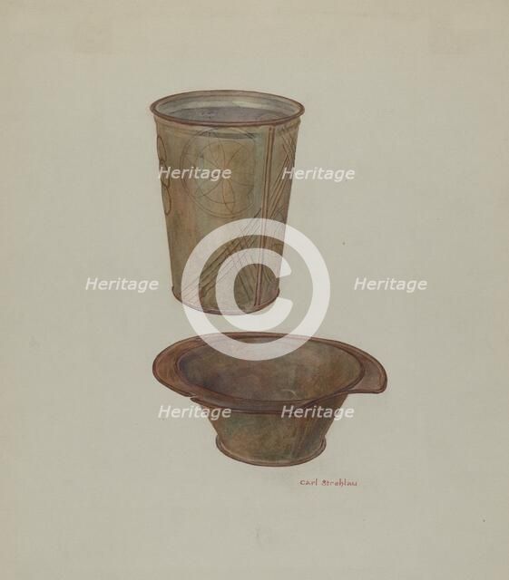 Pa. German Shaving Mug and Basin, c. 1940. Creator: Carl Strehlau.