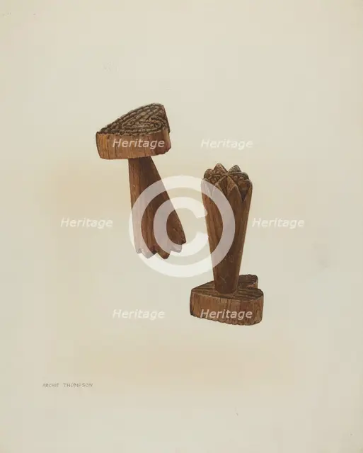 Pa. German Treen Double Butter Stamp, c. 1938. Creator: Archie Thompson.