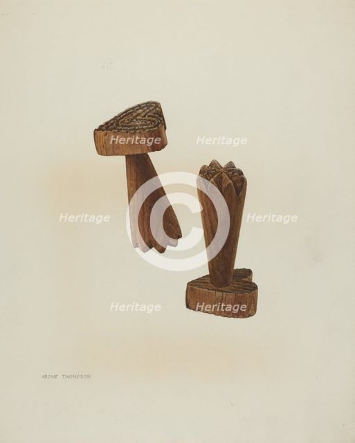 Pa. German Treen Double Butter Stamp, c. 1938. Creator: Archie Thompson.