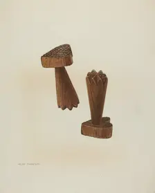 Pa. German Treen Double Butter Stamp, c. 1938. Creator: Archie Thompson