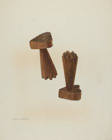 Pa. German Treen Double Butter Stamp, c. 1938. Creator: Archie Thompson