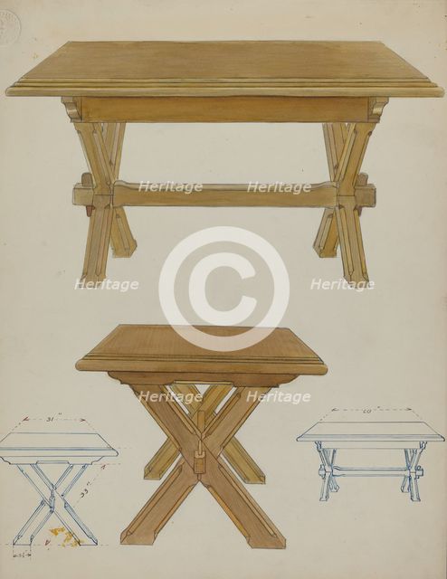 Pa. German Trestle Table, c. 1936. Creator: Lawrence Porth.