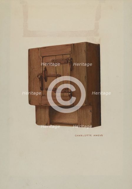 Pa. German Wall Corner Cupboard, c. 1938. Creator: Charlotte Angus.