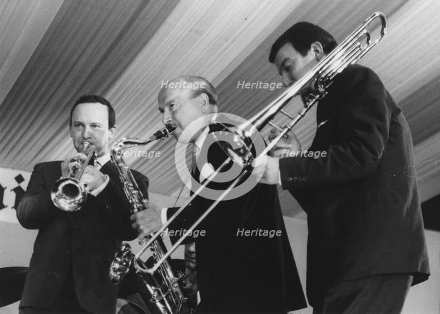 Pat Halcox, Bud Freeman, Chris Barber, Manchester Jazz Festival, 1963. Creator: Brian Foskett.