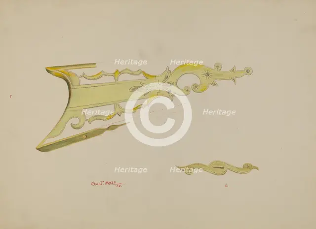Patch Pocket, Butt Plate & Stock on Ky. Rifle, 1938. Creator: Charles Moss.