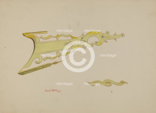 Patch Pocket, Butt Plate & Stock on Ky. Rifle, 1938. Creator: Charles Moss.