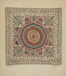 Patchwork and Applique Quilt, c. 1936. Creator: Mary Berner