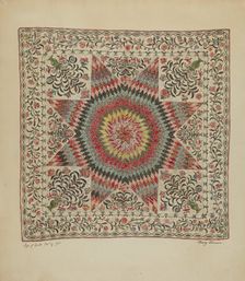 Patchwork and Applique Quilt, c. 1936. Creator: Mary Berner