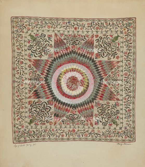 Patchwork and Applique Quilt, c. 1936. Creator: Mary Berner.