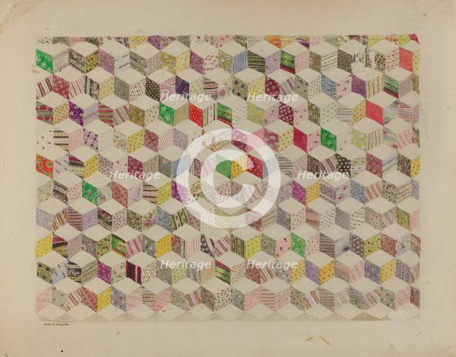 Patchwork for Quilt, c. 1937. Creator: Edith Magnette.