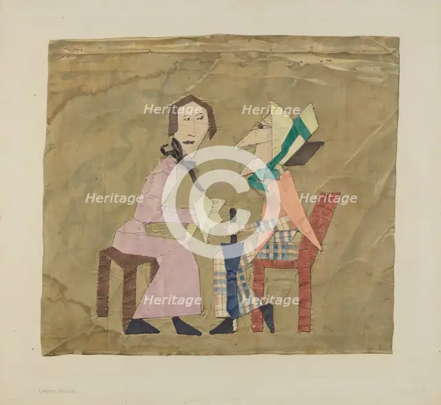 Patchwork Picture: "Gossips", c. 1938. Creator: Carmel Wilson.
