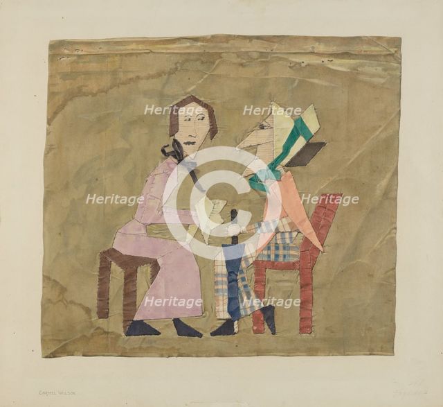 Patchwork Picture: "Gossips", c. 1938. Creator: Carmel Wilson.