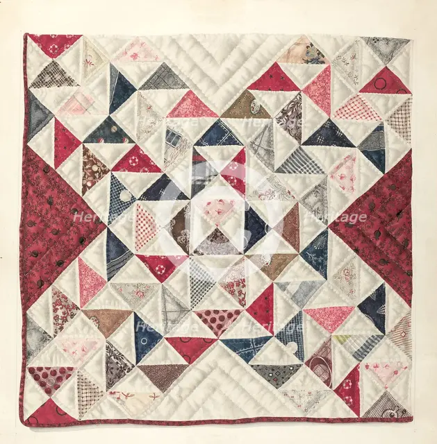 Patchwork Quilt, 1935/1942. Creator: Mae A. Clarke.