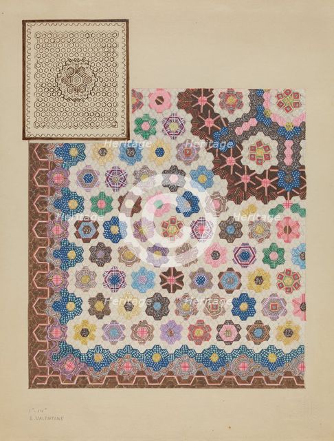 Patchwork Quilt, c. 1936. Creator: Elizabeth Valentine.