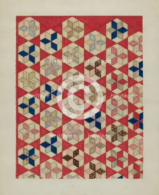 Patchwork Quilt - "Evening Star", c. 1936. Creator: Lon Cronk.