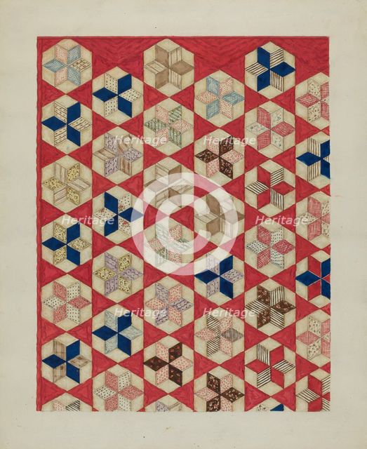 Patchwork Quilt - "Evening Star", c. 1936. Creator: Lon Cronk.