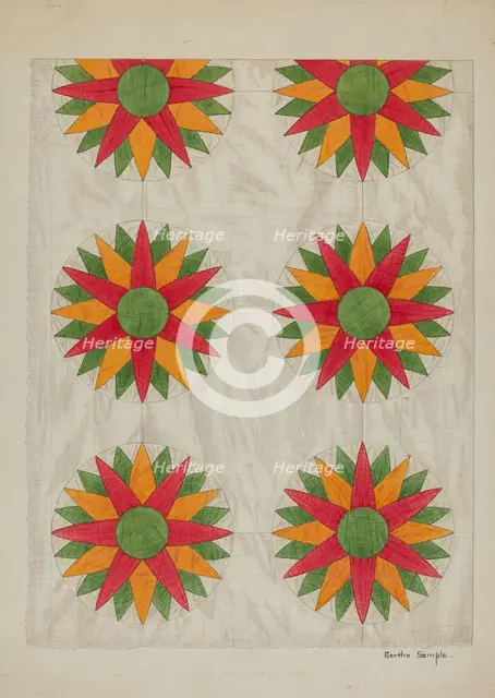 Patchwork Quilt - Top, c. 1937. Creator: Bertha Semple.