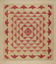 Patchwork Quilt with Eagles, c. 1938. Creator: Daniel Fletcher