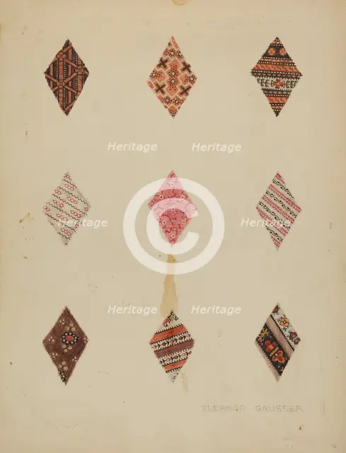 Patches from Quilt, c. 1937. Creator: Eleanor Gausser.