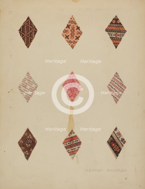 Patches from Quilt, c. 1937. Creator: Eleanor Gausser.