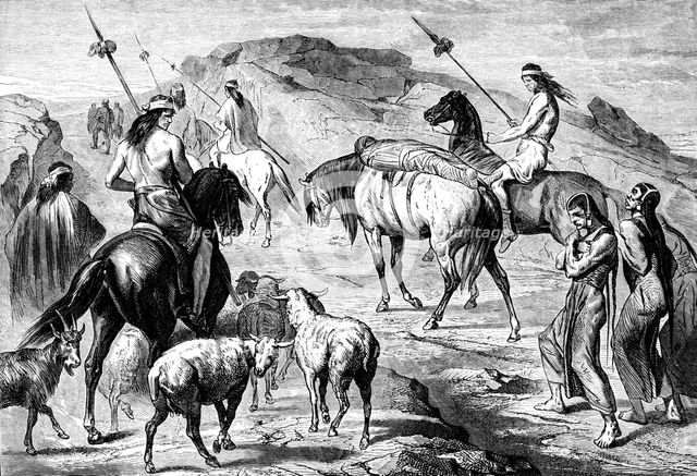 Patagonian funeral procession, c1880. Artist: Unknown