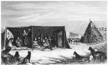 Patagonians in a toldo or skin tent, 1830 (1839). Creator: Unknown
