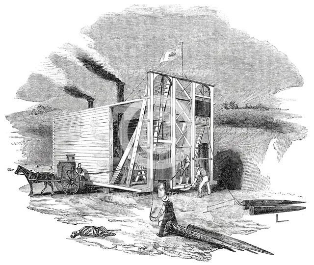 Patent American steam pile-driving engine, 1844. Creator: Unknown.