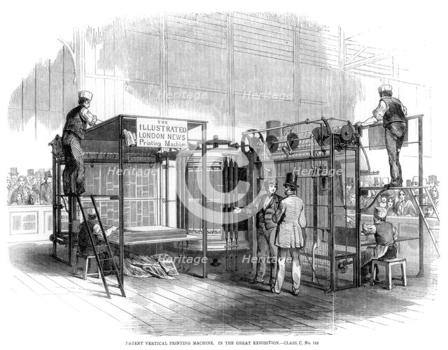 Patent vertical printing machine, Great Exhibition, London, 1851. Artist: Unknown