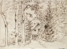 Path through woods to a thatched house, 1866. Artist: Jean Francois Millet