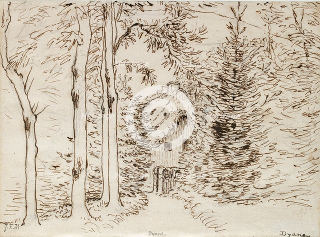 Path through woods to a thatched house, 1866. Artist: Jean Francois Millet.