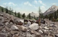 Path Along a Rock Field in the Valley of the Kuragan River, a Tributary of the Katun..., 1911-1913. Creator: Sergei Ivanovich Borisov