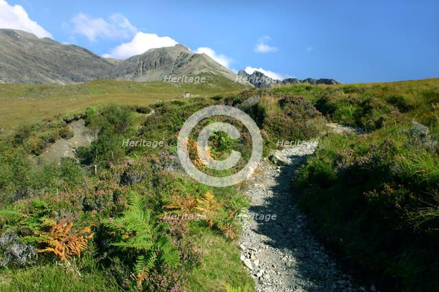 Path from Glen Brittle to Sgurr Alasdair, Cuillin Hills, Isle of Skye, Highland, Scotland.