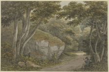 Path in a park, a boulder on the left, c1785-1789. Creator: Georg Melchior Kraus