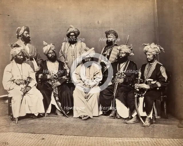 Pathan men from Peshawar, Pakistan in traditional dress: group portrait, c1900. Creator: Unknown.