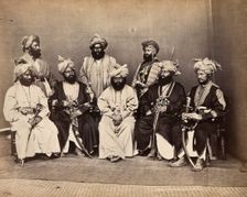 Pathan men from Peshawar, Pakistan in traditional dress: group portrait, c1900. Creator: Unknown