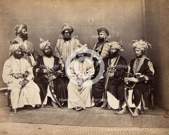 Pathan men from Peshawar, Pakistan in traditional dress: group portrait, c1900. Creator: Unknown.