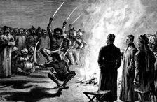 Pathan sword-dance before Prince Albert Victor at the cavalry camp, Muridki, India, 1890. Creator: R. Taylor