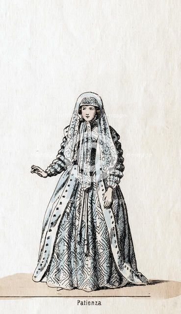 Patience, costume design for Shakespeare's play, Henry VIII, 19th century. Artist: Unknown