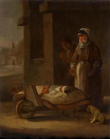 Patient transport on wheelbarrow, 1670/1720 (?). Creator: Unknown