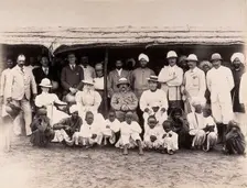 Patients being discharged from hospital, during the bubonic plague outbreak in Karachi, India, 1897. Creator: Unknown