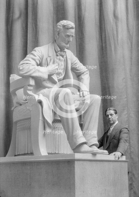 Patigian, Haig, Mr., with his Abraham Lincoln sculpture, portrait photograph, 1927 Creator: Arnold Genthe.