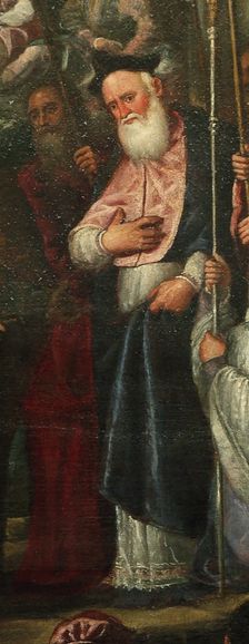 Patriarch Giovanni Trevisan. Detail of "The Doge and the Patriarch Welcoming Henri III,... 1593. Creator: Vicentino, Andrea (c. 1542-1617)