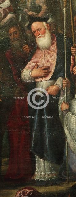 Patriarch Giovanni Trevisan. Detail of "The Doge and the Patriarch Welcoming Henri III,... 1593. Creator: Vicentino, Andrea (c. 1542-1617).