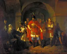 Patriarch Hermogenes refusing to bless the Poles 1860. Creator: Chistyakov, Pavel Petrovich (1832-1919)