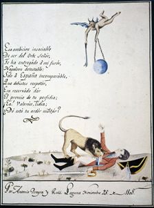 Patriotic drawing with allegories against Napoleon. Made in 1808 in the Canary Islands. Creator: Pereira, Antonio