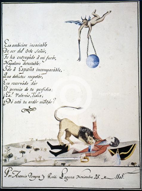 Patriotic drawing with allegories against Napoleon. Made in 1808 in the Canary Islands. Creator: Pereira, Antonio.