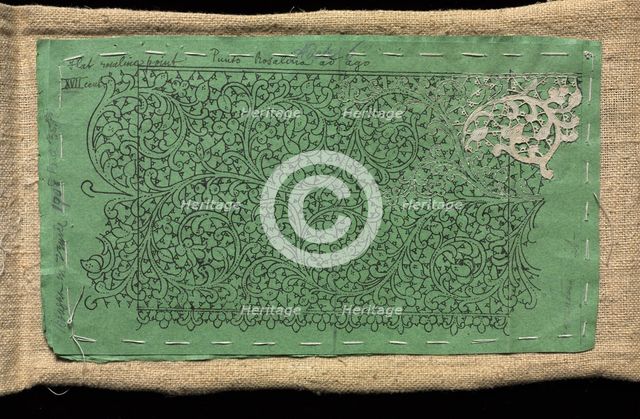 Pattern for Lace with Small Section of Venetian Flat Point Lace worked on It, 17th century. Creator: Unknown.
